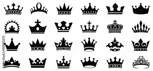 Crown king mega icon set.
