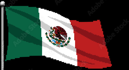 Pixel art mexican flag waving seamlessly with detailed emblem and vivid colors