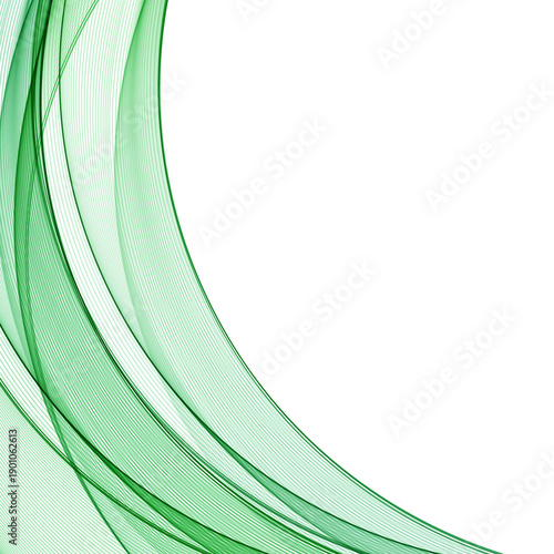 Abstract green wave of curved lines in the corner of the background