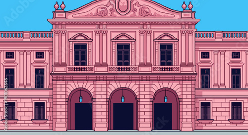 Elegant pink palace building with detailed facade in classic architectural style