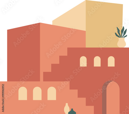Abstract geometric morocco architecture illustration. Desert and village building design for poster, flyer, banner. Vector illustration.