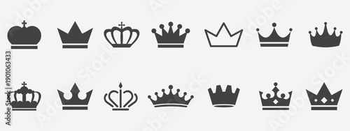 Crown icon set. Royal crown symbol collection.