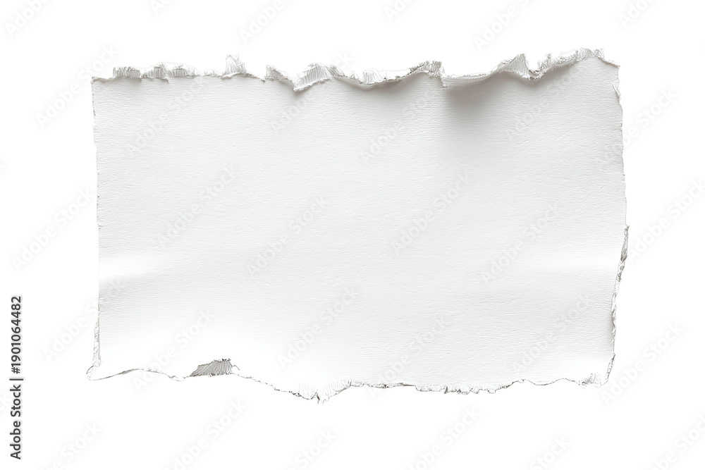 Fototapeta premium A torn white rectangle of paper on a black background, with jagged edges