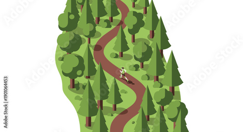 Illustration of a man running on a forest path, viewed from above. Ideal for health, fitness, and outdoor recreation themes.