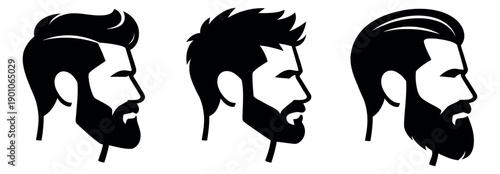 Modern men's hairstyles and beards set featuring various grooming styles for barbershop and fashion