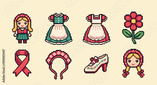 Pixel art fairytale costume set with floral accents