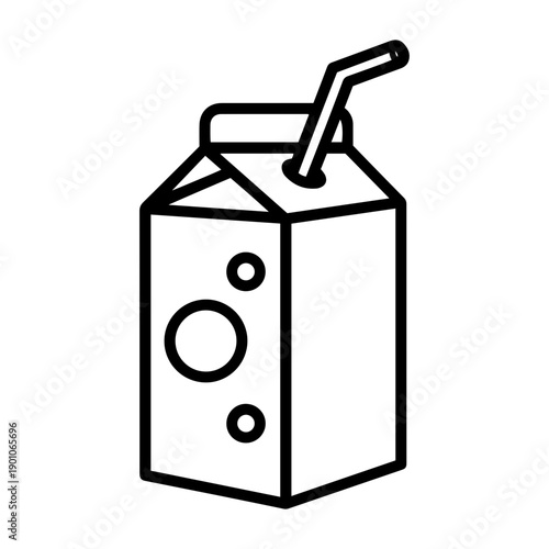 Chinese New Year icons silhouette Minimalist black and white line art icon of a juice carton with straw