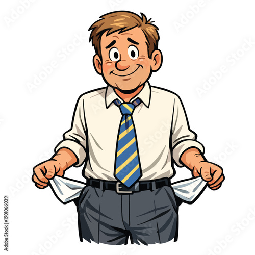 Businessman showing empty pockets, signifying financial difficulties and bankruptcy