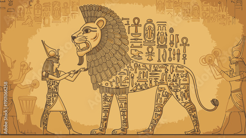 Ancient Egyptian Hieroglyphic Lion Illustration