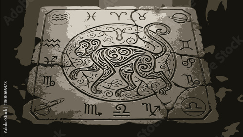 Vintage Astrology Symbol Illustration on Parchment