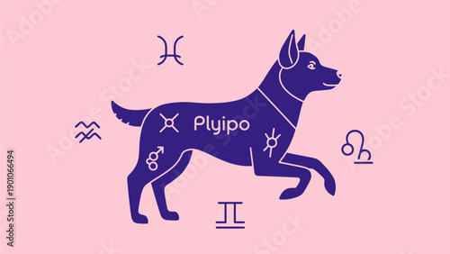 Dog Constellation Illustration with Zodiac Signs