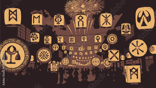 Ancient Mystical Symbols in Modern Cityscape