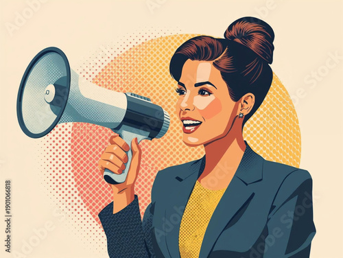 young woman shouting through megaphone