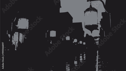 Abstract Dark Silhouette Background with Reflections