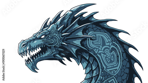 Blue Dragon Head with Celtic Patterns