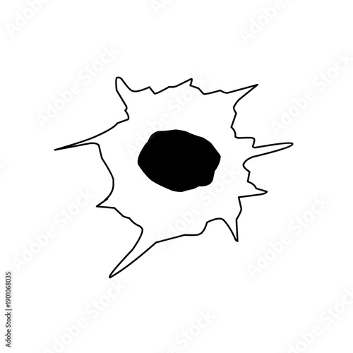 Bullet hole metal gun crack hit target concept. Vector design graphic illustration