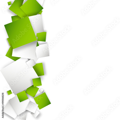 Abstract vertical composition with dynamic green and white squares and drop shadow effect. png