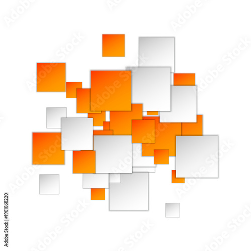 Abstract central composition with orange and white geometric squares. png