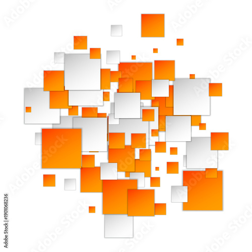 Abstract dense composition with orange and white squares in the center. png