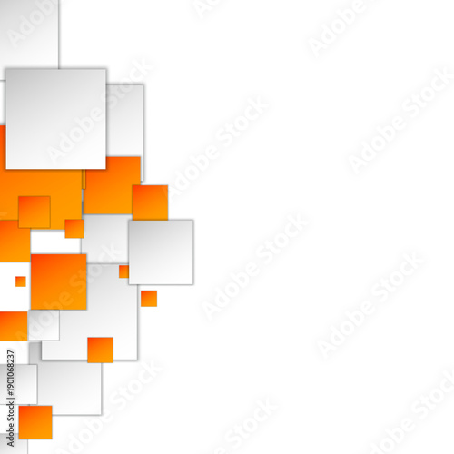 Abstract left side composition with orange and white dynamic squares. png