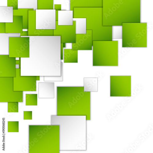 Dynamic background with green and white squares in the top left corner, modern style.