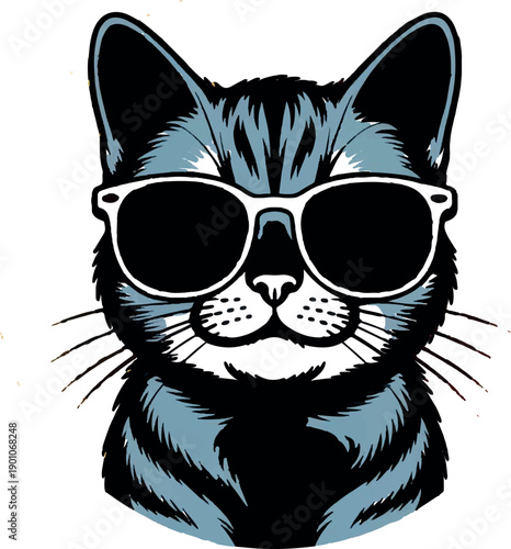 Cool blue grey cat wearing sunglasses portrait