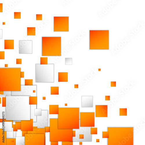 Abstract corner composition with orange and white dynamic squares. png