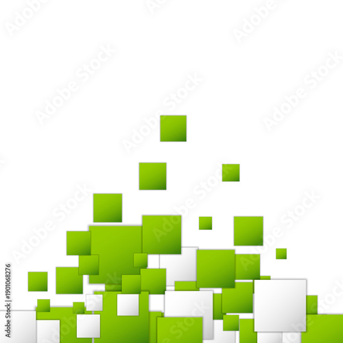 Abstract bottom composition with dynamic green and white squares. png