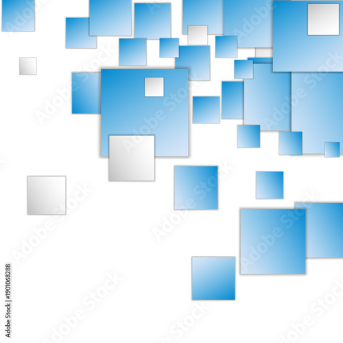 Abstract corner composition with blue and white dynamic squares. png