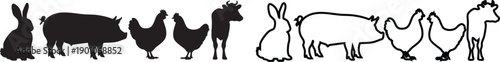 Black and white farm animal silhouettes farm animals rabbit