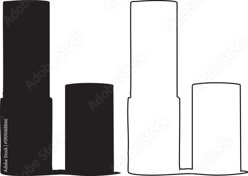 Black and white cylindrical shapes with shadows silhouettes abstract