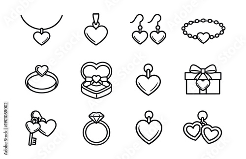 Jewelry line art icons set