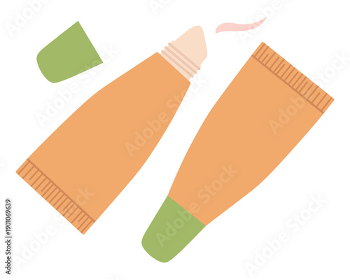 Lip gel in a tube, liquid lipstick, vector illustration. Decorative cosmetics, care, moisturizing, nutrition. Beauty treatments. Makeup.