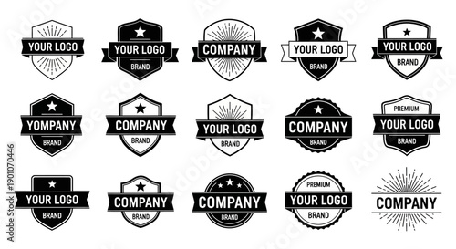 Collection of vintage and modern badge and emblem logo designs for companies and brands.
