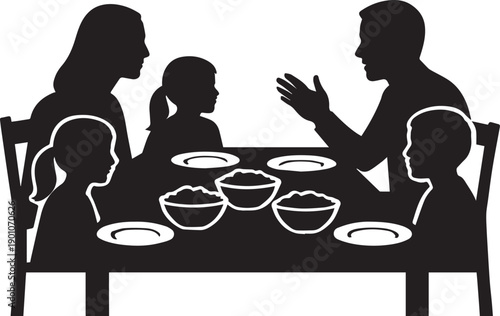 Family Dinner Silhouette: A warm family meal, captured in silhouette, conveys togetherness and the simple joys of connection around the table.