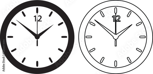 Two clocks showing 10 o'clock in black and white analog time