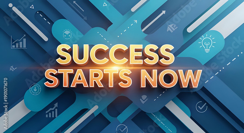 Motivational success message with modern business icons and arrows