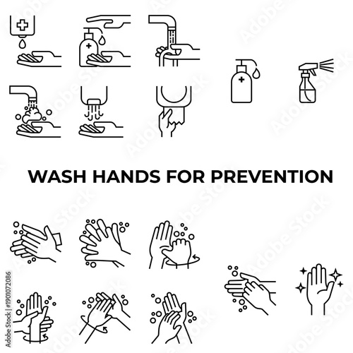 Hand Washing Steps For Disease Prevention Icons