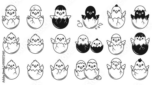 Collection of cute cartoon penguins in various poses and expressions