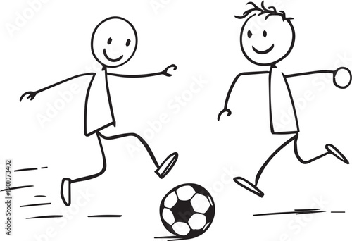 Dynamic Duo: A delightful illustration showcases two stick figures passionately engaged in a game of soccer, epitomizing the fun and camaraderie of sports. 