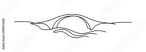 Connection over flow. Minimalistic one-line drawing abstract bridge linking two sides with a flowing line