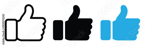 Thumbs Up Icon Set. Like, Approve, and Positive Hand Gesture Vector Symbols.