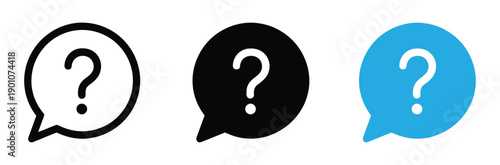 Question Mark Icon Set. FAQ, Help, and Support Speech Bubble Vector Symbols.