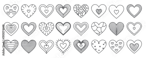  collection of twenty five gray scale hand drawn heart