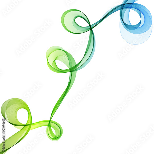 Abstract spiral line with a color transition from light green to blue. png