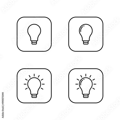 Light bulb outline icon set in square line. Idea concept, creative thinking, inspiration, and innovation symbol
