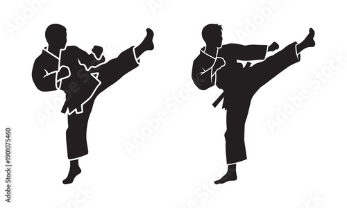 Karate Icons: Dynamic Martial Arts Kicking Silhouette Set