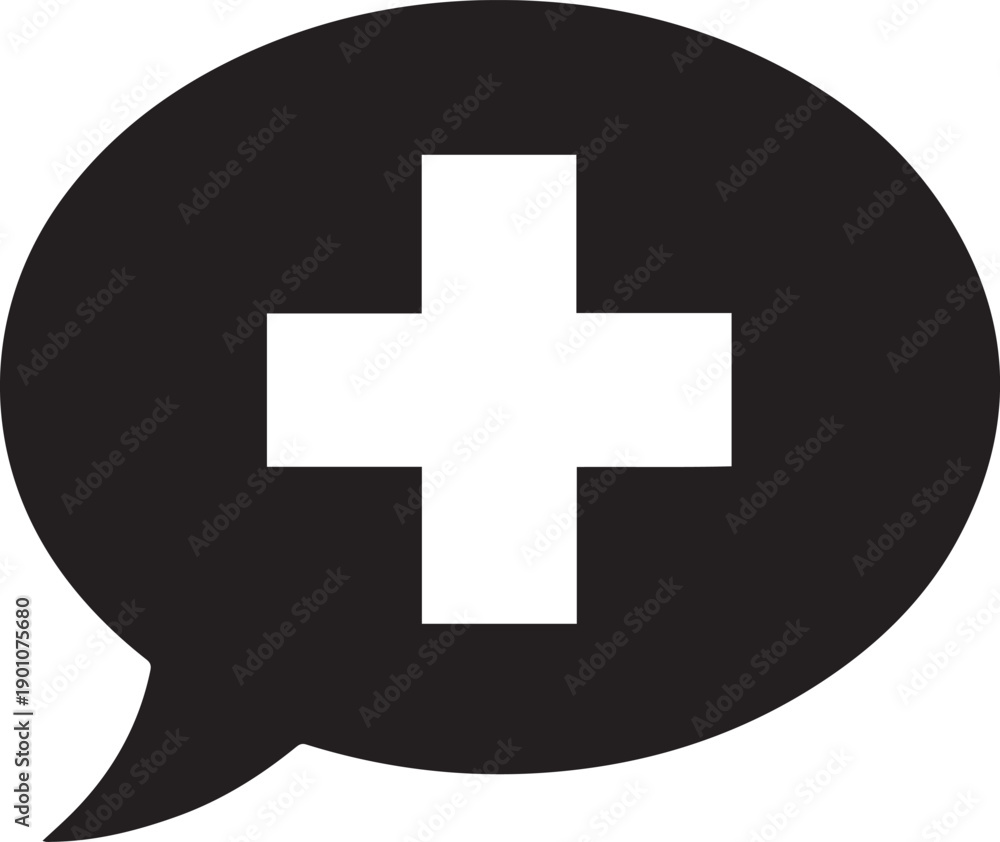 Obraz premium Black speech bubble with white cross symbol
