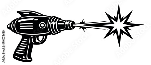 Retro line art illustration of a ray gun depicting a laser blast for science fiction