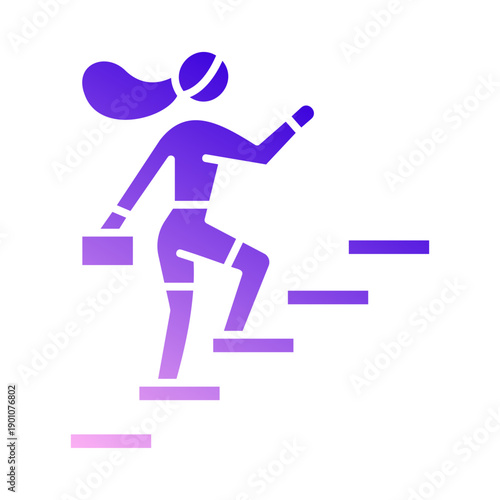 Woman climbing stairs towards success